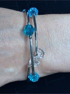 Touchstone Swarovski Crystal Bead Double-Row Bracelet in Teal and Clear